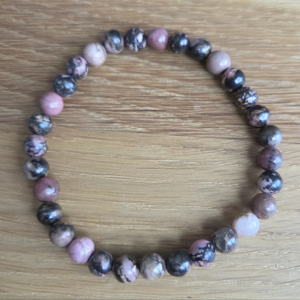 Pink Rhodonite Beaded Stretch Bracelet | Handmade
